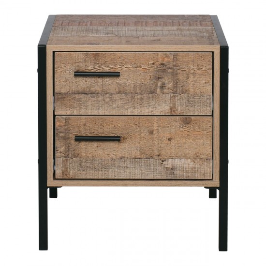 PALLET-W Κομοδίνο με 2 Συρτάρια Μέταλλο Βαφή Μαύρο / Antique Oak