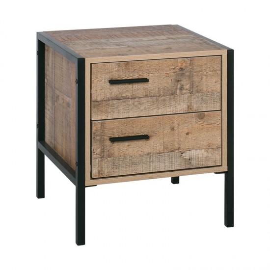 PALLET-W Κομοδίνο με 2 Συρτάρια Μέταλλο Βαφή Μαύρο / Antique Oak